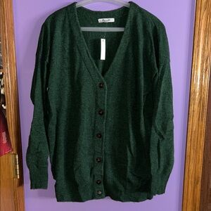 NWT Madewell Forest Green V-Neck Button Front Sweater Cardigan